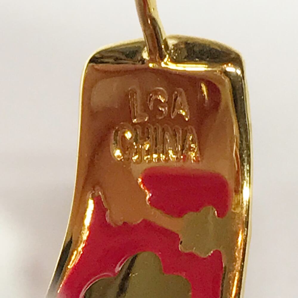 Lauren G Adams LGA Dome Tapered Hoop Earrings Gold Plated Red Enamel Rhinestone - Picture 9 of 12
